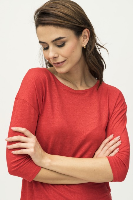 Majestic Filatures | T-shirt maniche ¾ over in lino