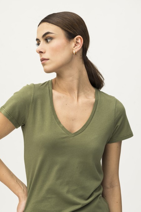 Majestic Filatures | T-shirt scollo a V in Cotone Silk Touch