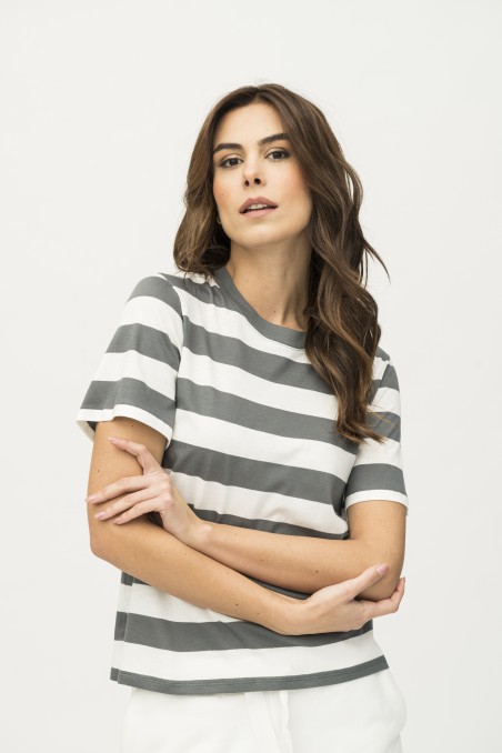 Majestic Filatures | T-Shirt a righe e maniche corte in Cotone Silk Touch