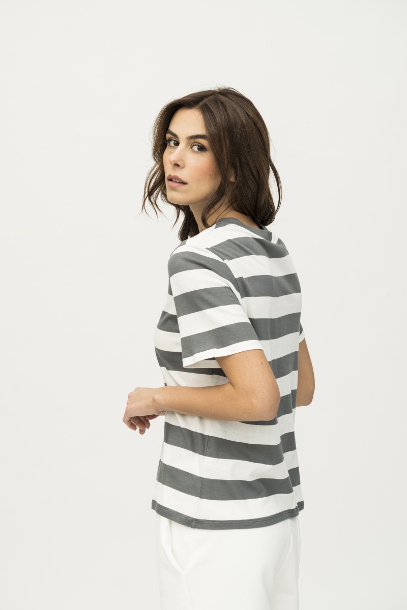 Majestic Filatures | T-Shirt a righe e maniche corte in Cotone Silk Touch