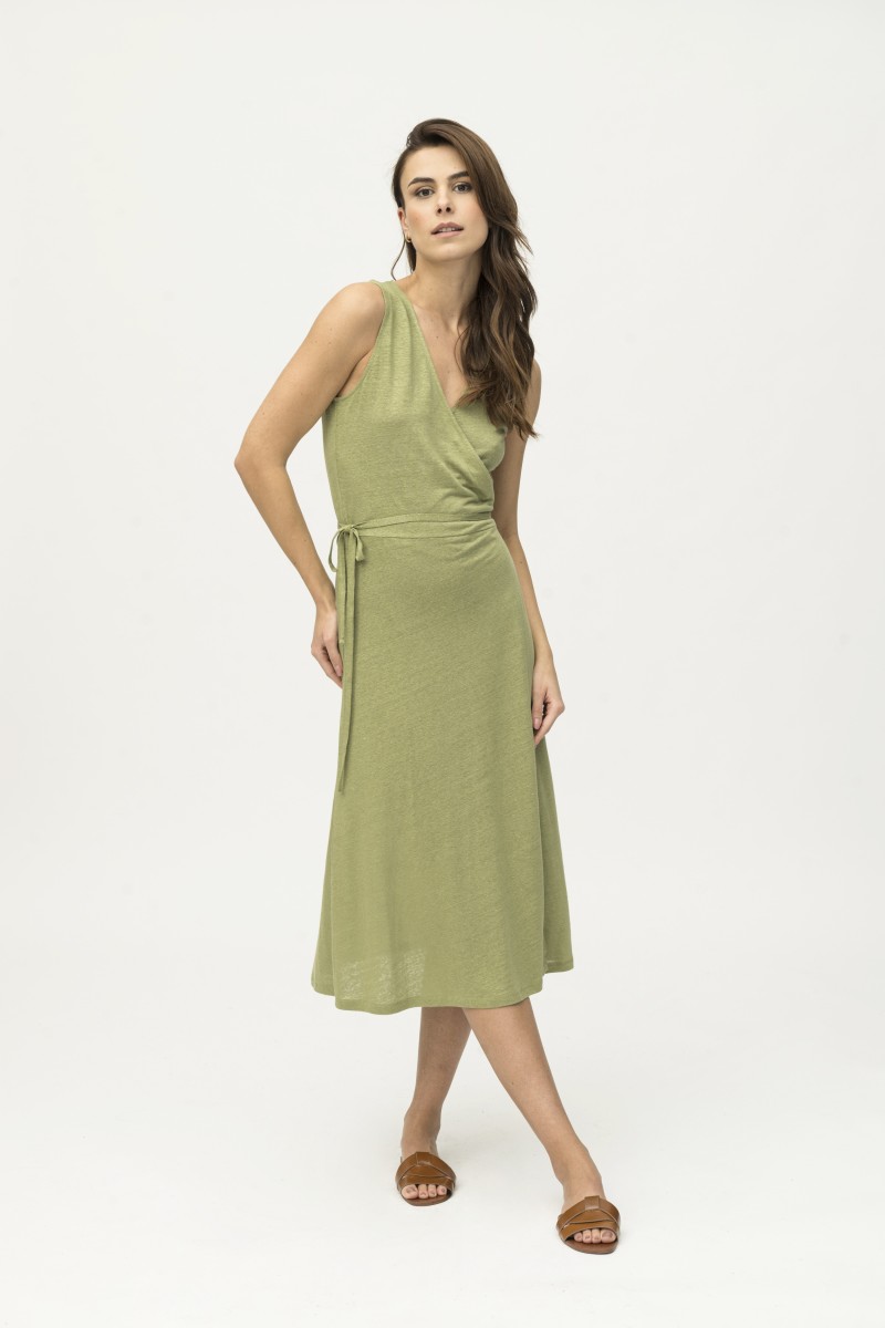 Majestic Filatures | Abito in lino a portafoglio con laccio