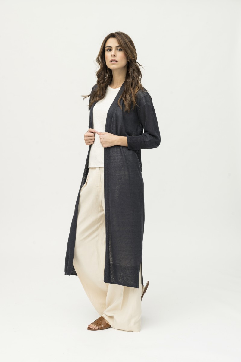 Majestic Filatures | Cardigan lungo in 100% lino filato