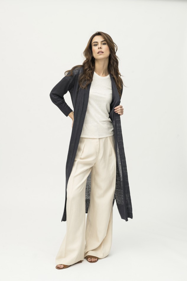 Majestic Filatures | Cardigan lungo in 100% lino filato