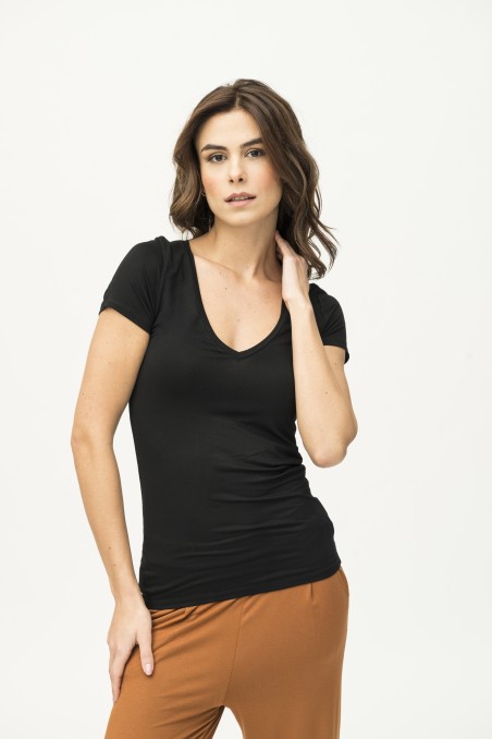 Majestic Filatures | T-shirt  bianca scollo a V maniche corte