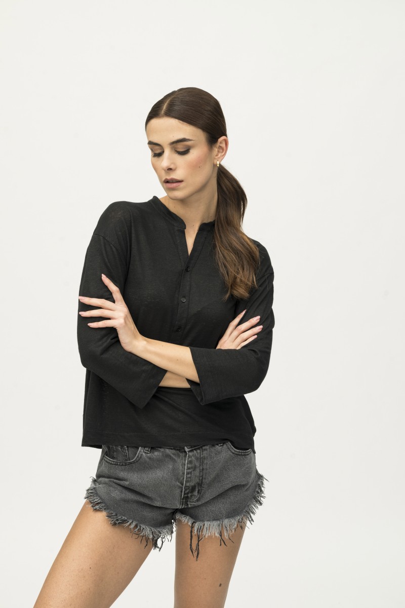 Majestic Filatures | Tunisien con scollo a serafino in lino