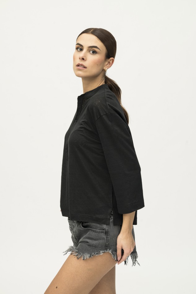 Majestic Filatures | Tunisien con scollo a serafino in lino 2