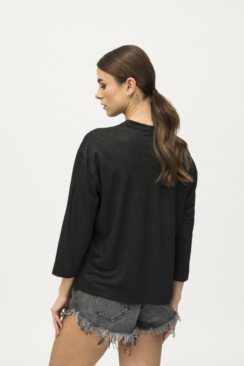 Majestic Filatures | Tunisien con scollo a serafino in lino