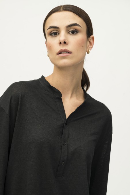 Majestic Filatures | Tunisien con scollo a serafino in lino