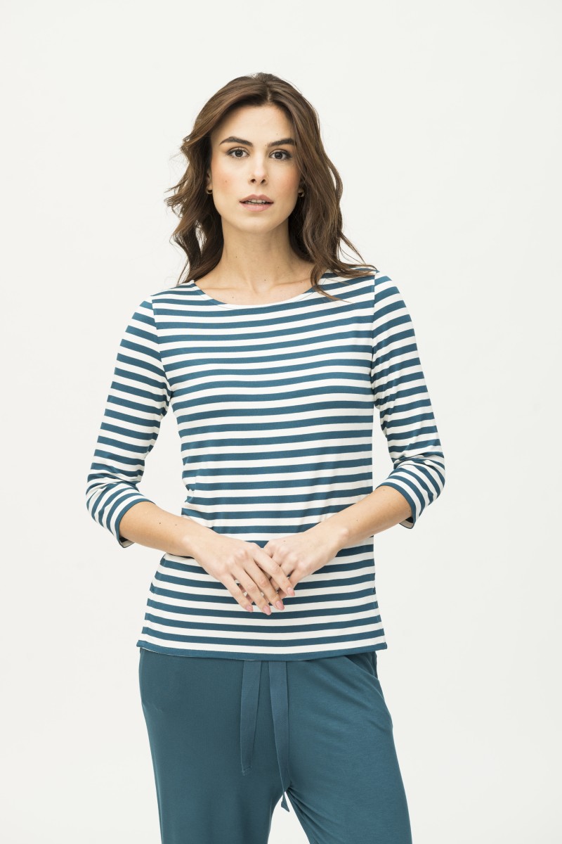 Majestic Filatures | T-shirt maniche a 3/4 a righe in viscosa