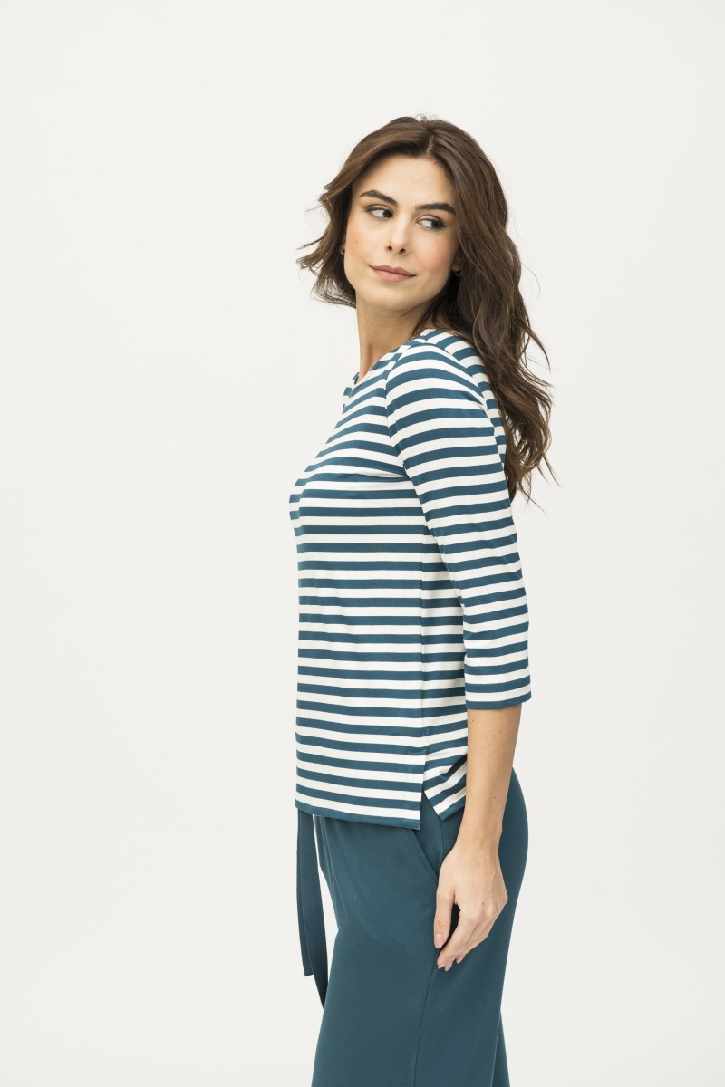 Majestic Filatures | T-shirt maniche a 3/4 a righe in viscosa