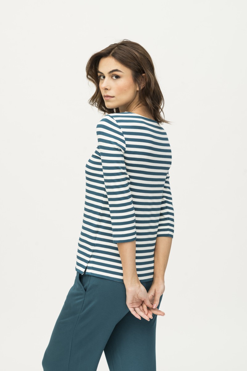 Majestic Filatures | T-shirt maniche a 3/4 a righe in viscosa