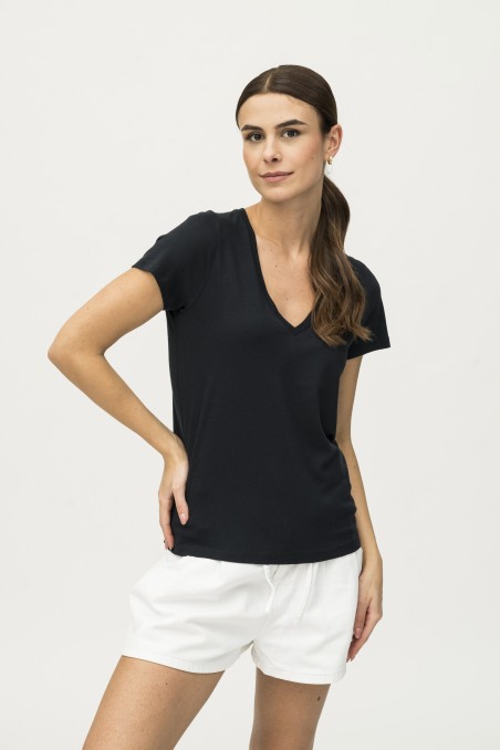 T-shirt scollo a V in Cotone Silk Touch essenziale