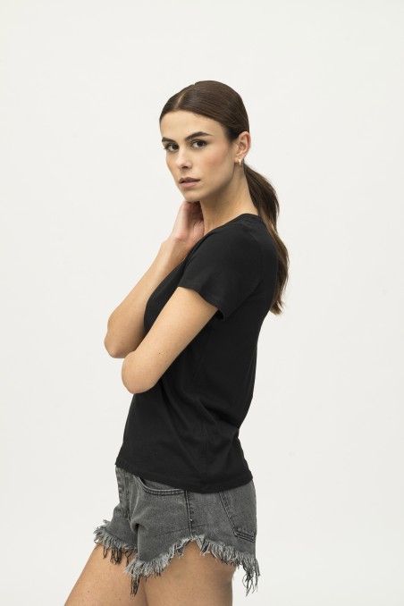 T-shirt scollo a V in Cotone Silk Touch essenziale