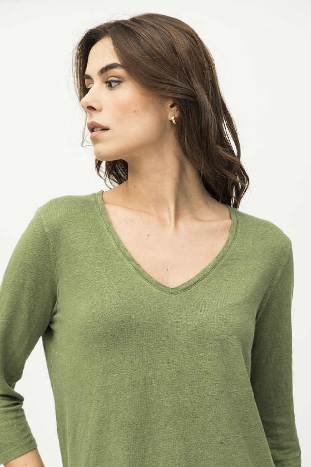 Majestic Filatures | T-shirt maniche 3/4 in lino tinto in capo 2