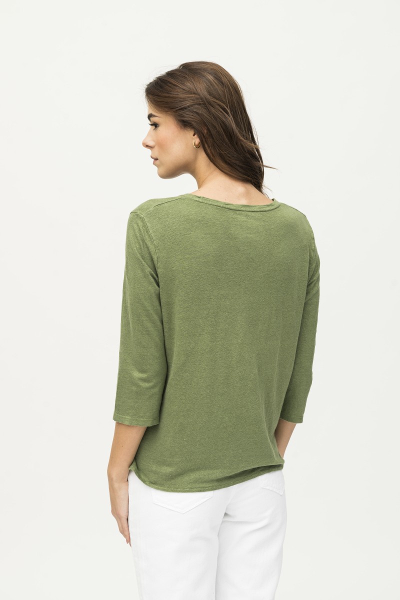 Majestic Filatures | T-shirt maniche 3/4 in lino tinto in capo