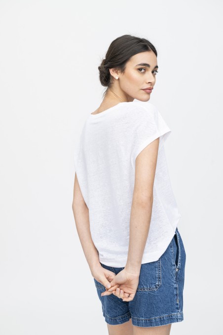 Majestic Filatures | T-Shirt scollo a U in lino