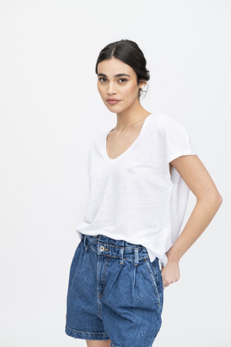 Majestic Filatures | T-Shirt scollo a U in lino