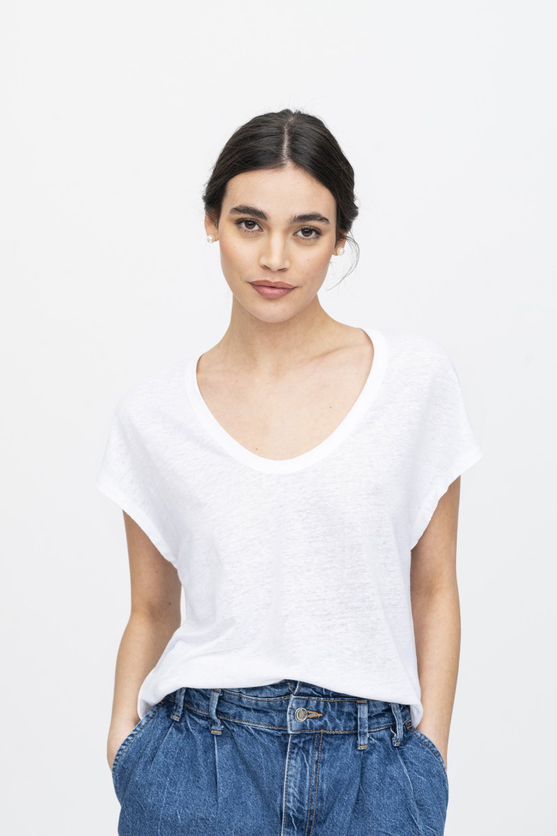 Majestic Filatures | T-Shirt scollo a U in lino