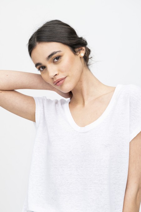 Majestic Filatures | T-Shirt scollo a U in lino