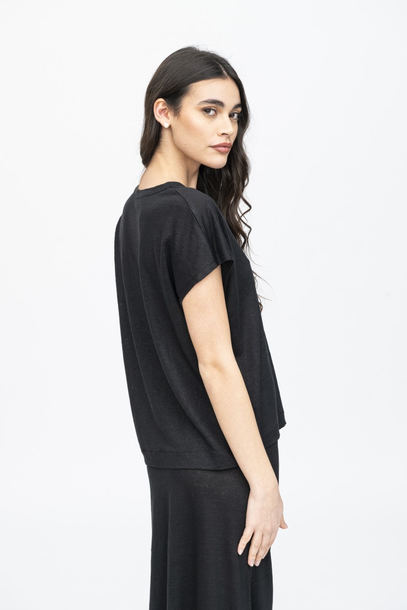 Majestic Filatures | T-Shirt scollo a U in lino