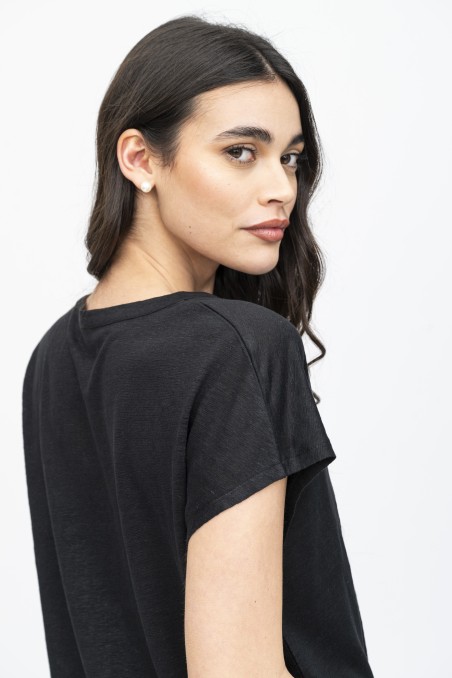 Majestic Filatures | T-Shirt scollo a U in lino