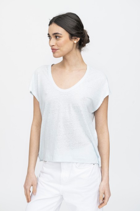 Majestic Filatures | T-Shirt scollo a U in lino