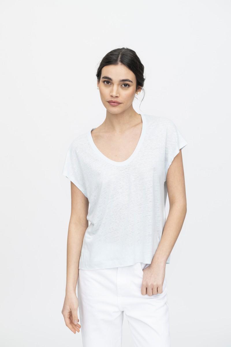 Majestic Filatures | T-Shirt scollo a U in lino