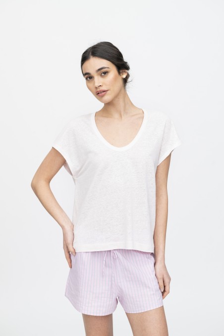 Majestic Filatures | T-Shirt scollo a U in lino