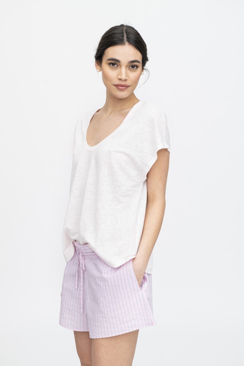 Majestic Filatures | T-Shirt scollo a U in lino