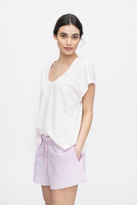 Majestic Filatures | T-Shirt scollo a U in lino