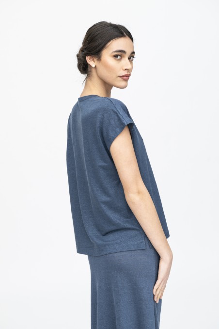 Majestic Filatures | T-Shirt scollo a U in lino
