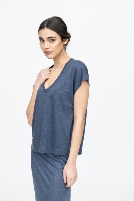 Majestic Filatures | T-Shirt scollo a U in lino