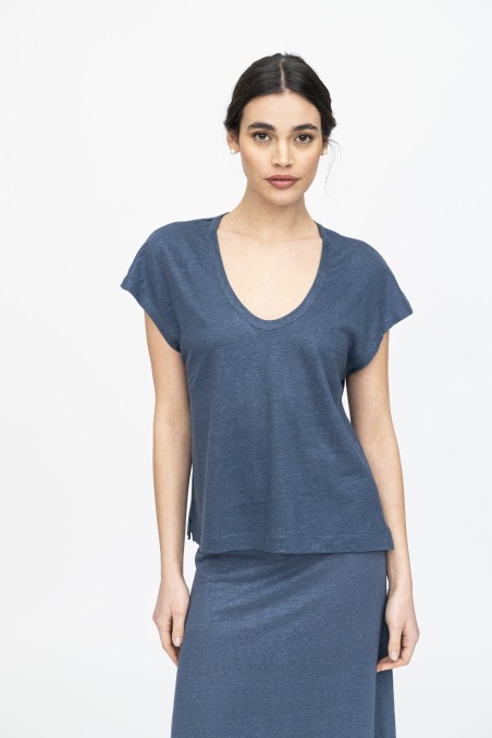 Majestic Filatures | T-Shirt scollo a U in lino