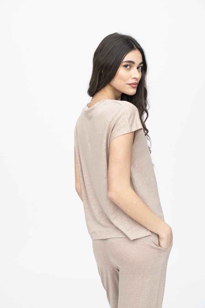 Majestic Filatures | T-Shirt scollo a U in lino