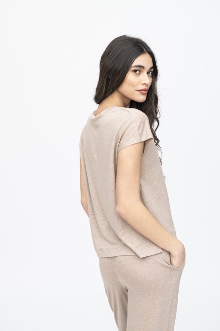 Majestic Filatures | T-Shirt scollo a U in lino