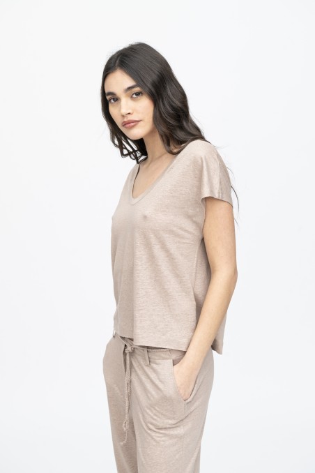 Majestic Filatures | T-Shirt scollo a U in lino
