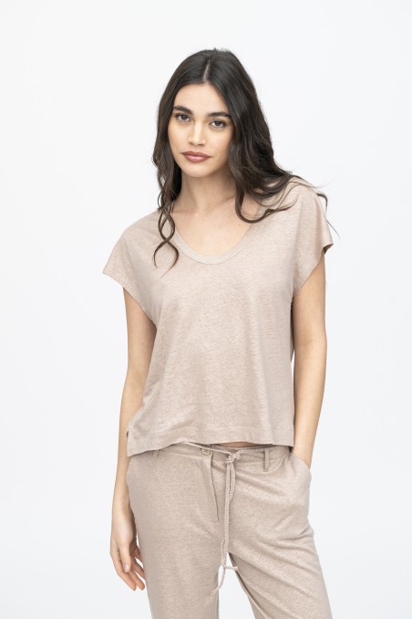 Majestic Filatures | T-Shirt scollo a U in lino