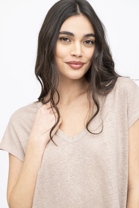 Majestic Filatures | T-Shirt scollo a U in lino