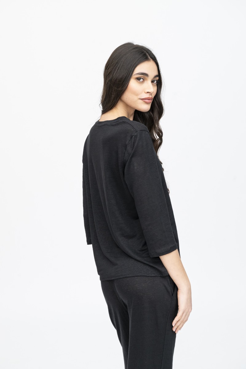 Majestic Filatures | T-shirt scollo a V e maniche a ¾ in lino