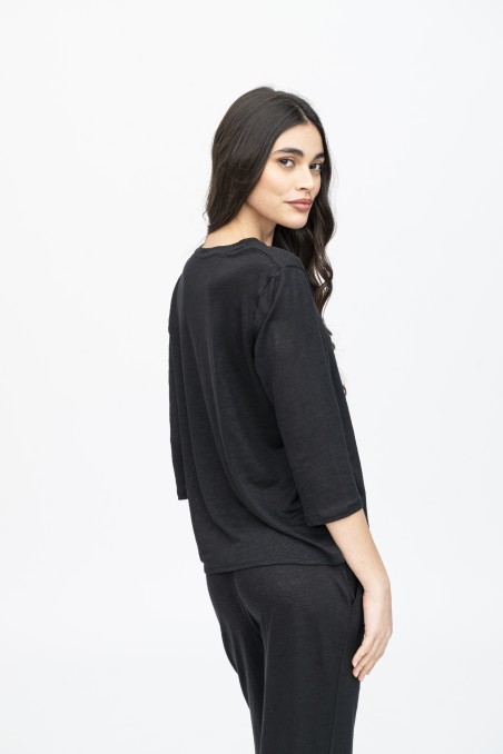 Majestic Filatures | T-shirt scollo a V e maniche a ¾ in lino