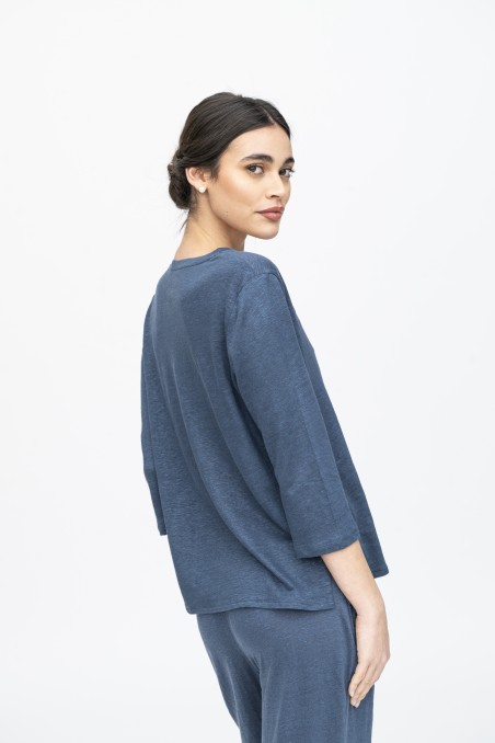 Majestic Filatures | T-shirt scollo a V e maniche a ¾ in lino
