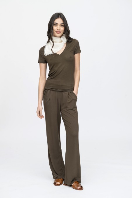 Majestic Filatures | T-shirt  bianca scollo a V maniche corte