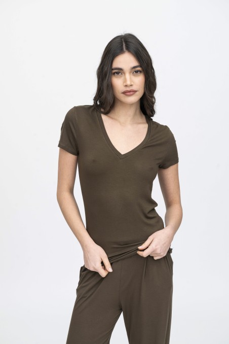 Majestic Filatures | T-shirt  bianca scollo a V maniche corte