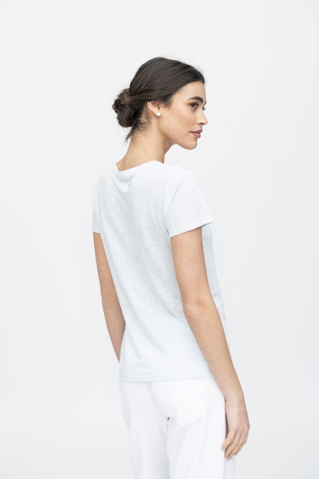 Majestic Filatures |T-shirt bianca basica in lino 2