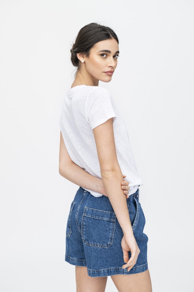 Majestic Filatures |T-shirt scollo a V basica in lino 2