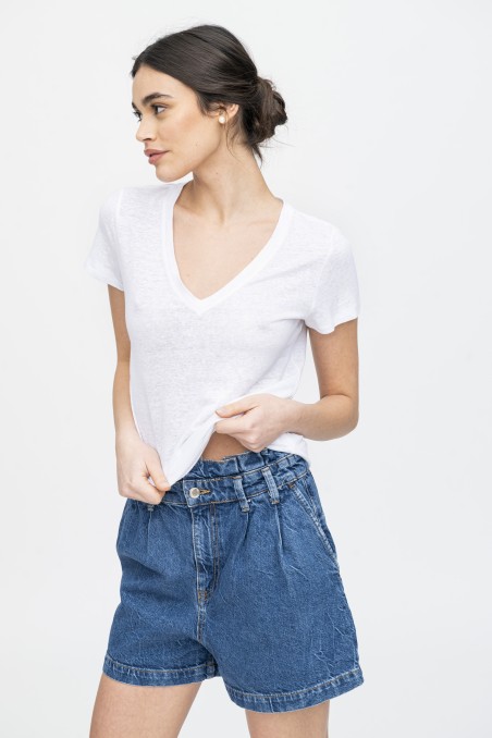 Majestic Filatures |T-shirt scollo a V basica in lino