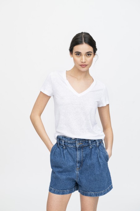 Majestic Filatures |T-shirt scollo a V basica in lino
