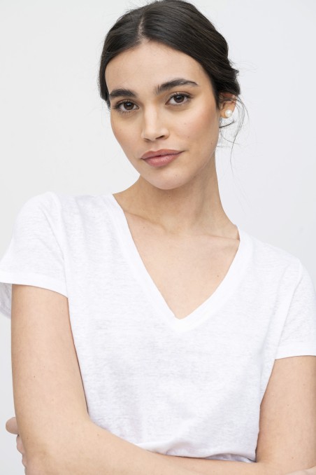 Majestic Filatures |T-shirt scollo a V basica in lino