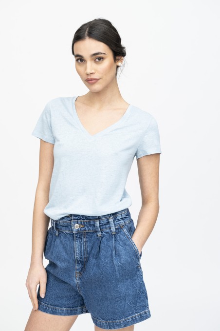 Majestic Filatures |T-shirt scollo a V basica in lino