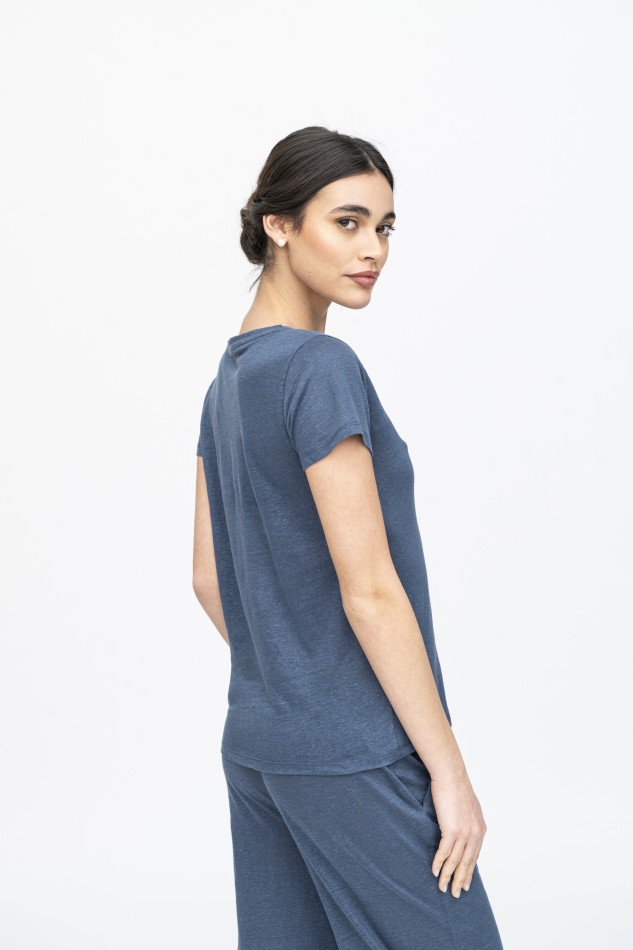 Majestic Filatures |T-shirt scollo a V basica in lino 2